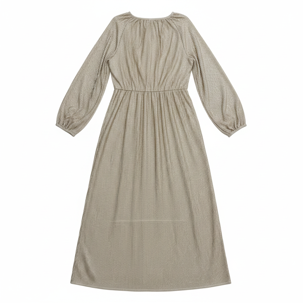 Styli Women's Gold Metallic Pleated Plissé Maxi Dress - M