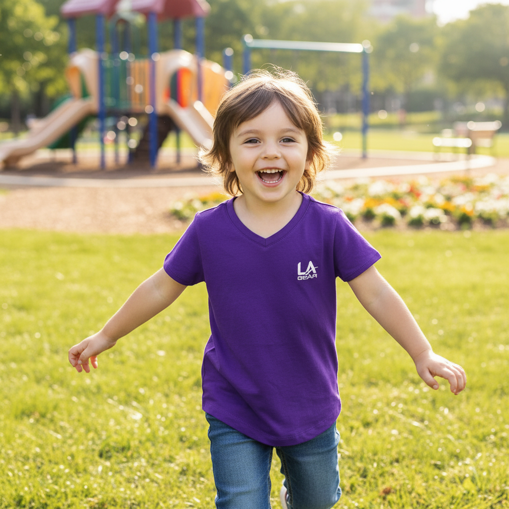 LA GEAR Kids Vibrant Purple V-Neck Cotton T-Shirt