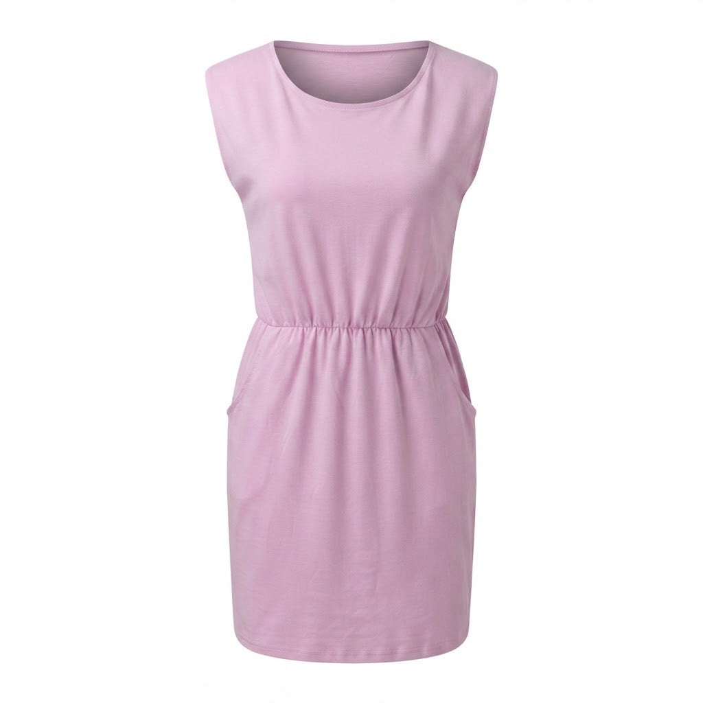 esmara Women's Pink Elastic Waist Jersey Mini Dress with Poc