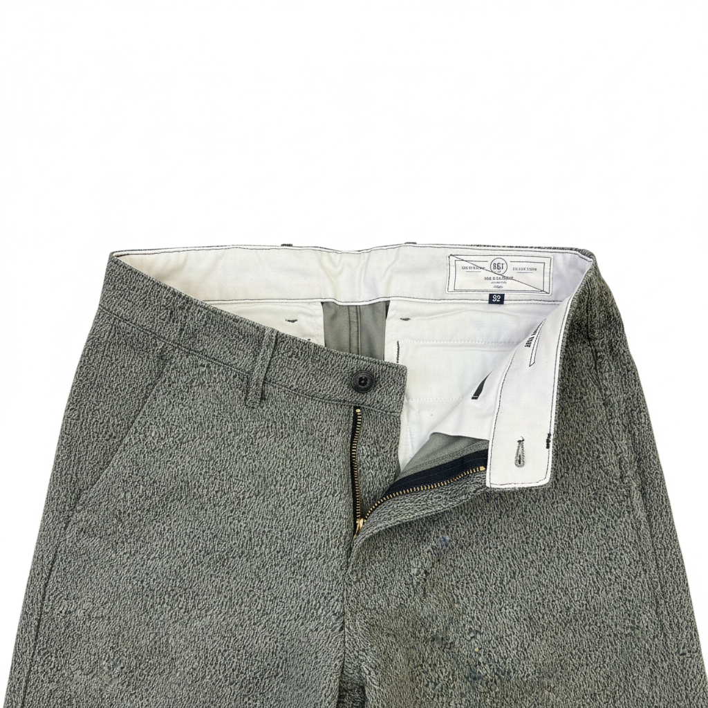 Men's Grey Textured Slim Fit Wool Blend Trousers