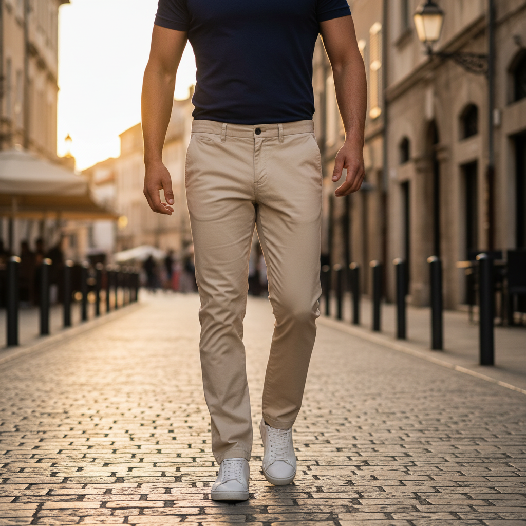 Reebok CLASSIC Men's Slim-Straight Beige Chino Trousers