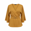 Quiz Mustard Yellow Ribbed Belted Wrap Top
