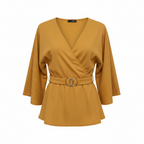 Quiz Mustard Yellow Ribbed Belted Wrap Top