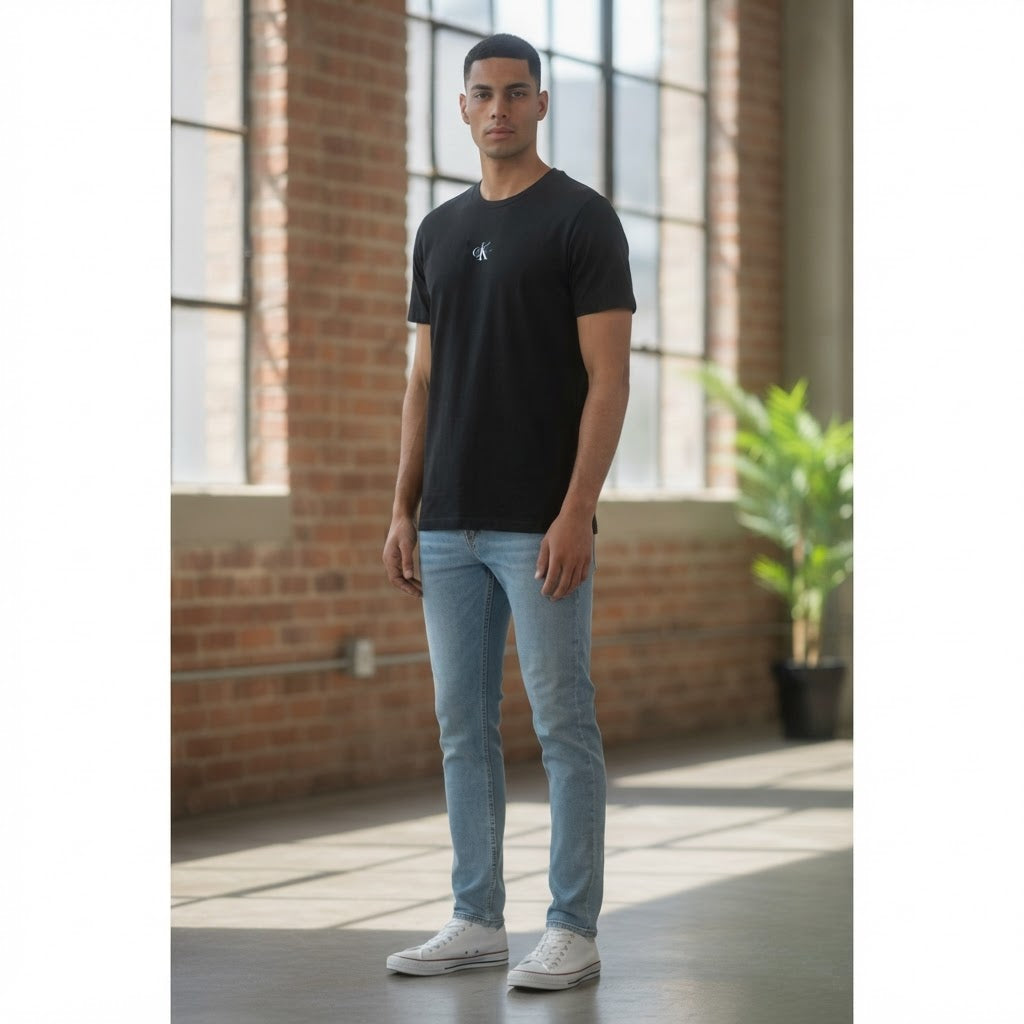 Calvin Klein Jeans Black Short-Sleeve T-Shirt with White Log