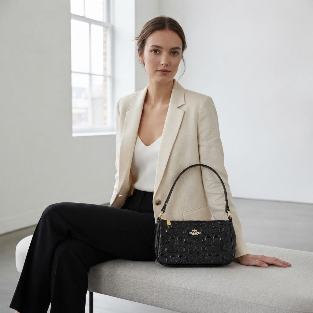 COACH NEW YORK Black Embossed Patent Leather Shoulder Bag