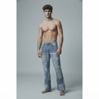 boohooMAN boohooMAN Light Wash Patchwork Distressed Straight