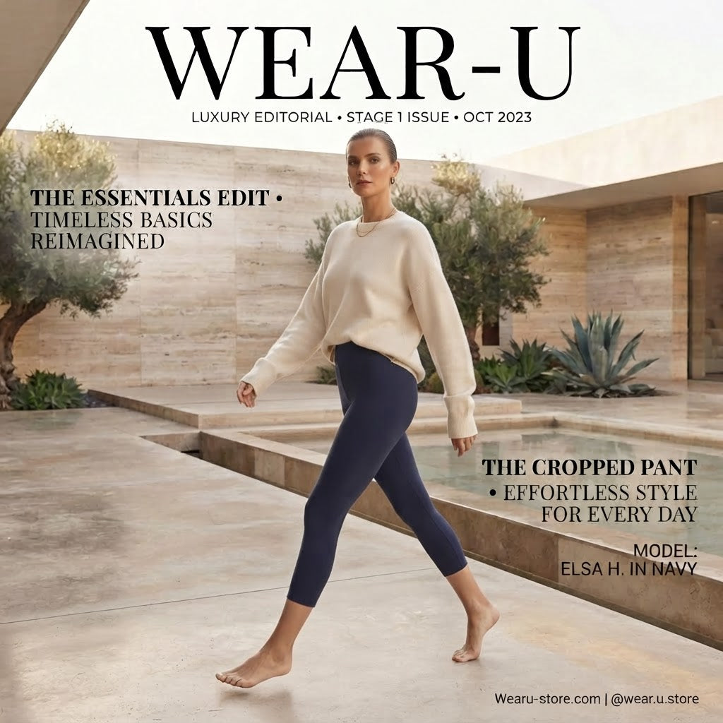 Navy Blue Cropped Capri Leggings with Elastic Waist