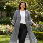 Women's Navy and White Printed Longline Kimono