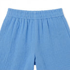 Women's Blue Muslin Elastic Waist Shorts
