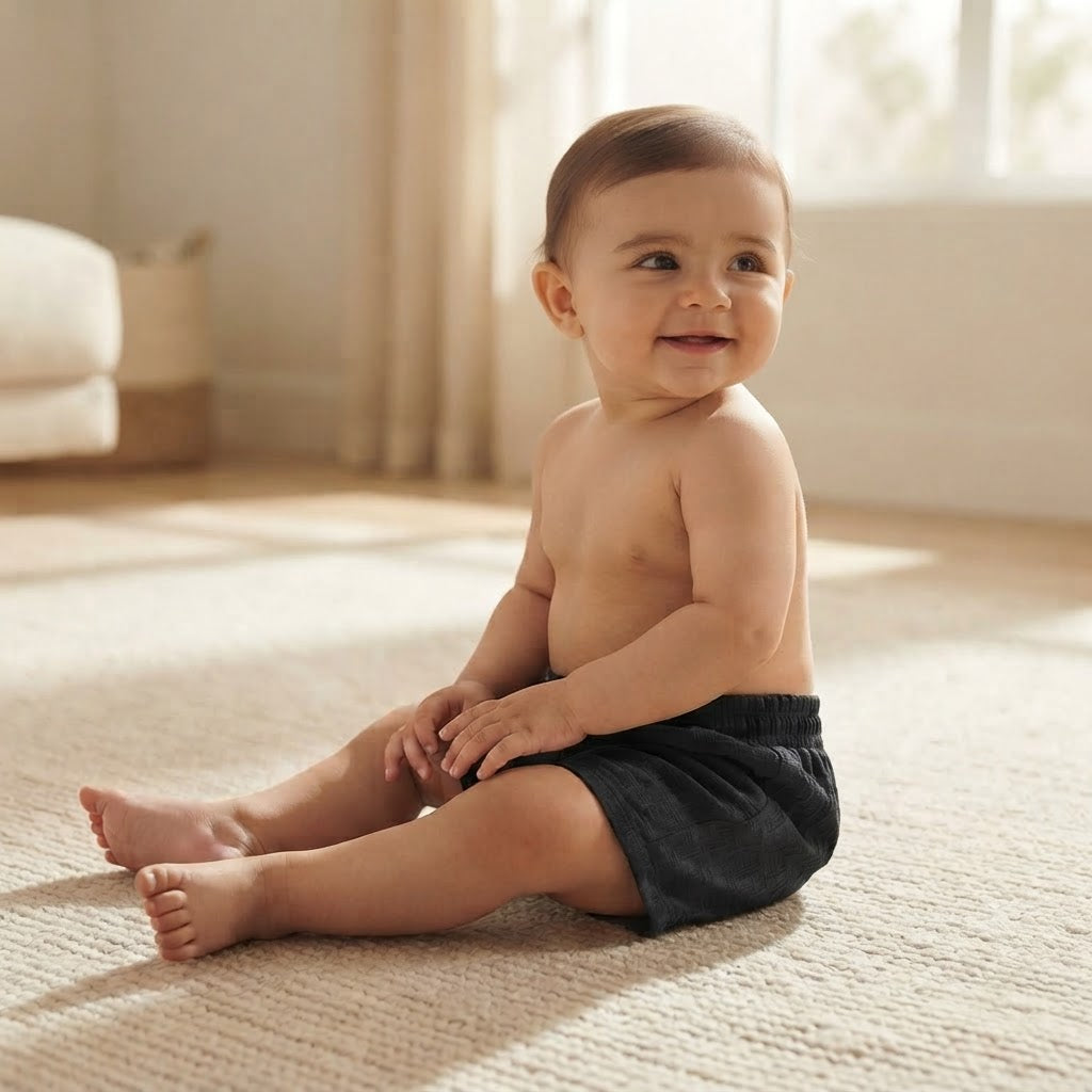 SHEIN Black Smocked Waist Infant Shorts