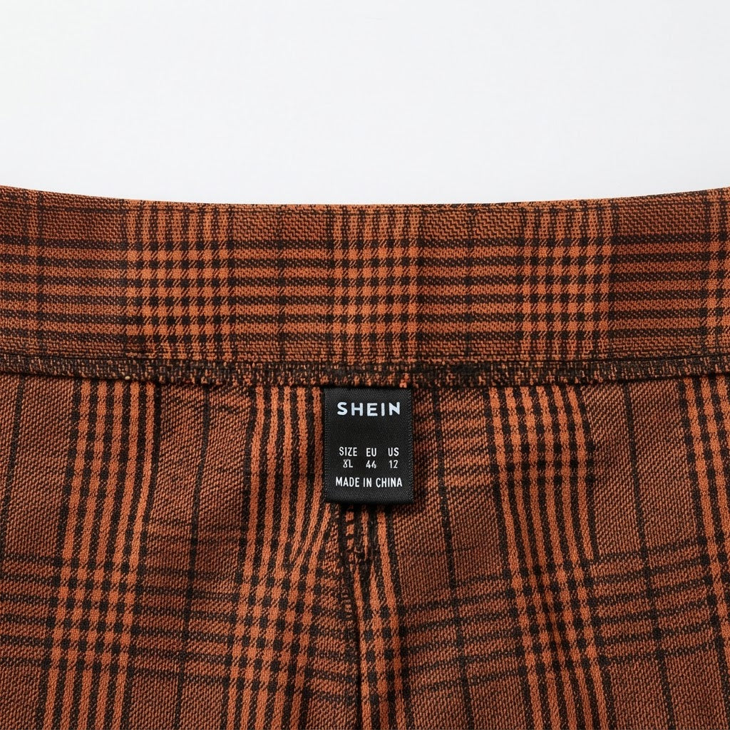 SHEIN Women's Rust Plaid High Waisted Button Fly Trousers