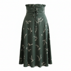 Women's Green Floral Lace-Up Midi Skirt