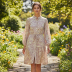 Women's Floral Tie-Waist Long Sleeve Mini Shirtdress