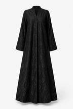 Luxury Jet Black Botanical Jacquard Full Length Abaya