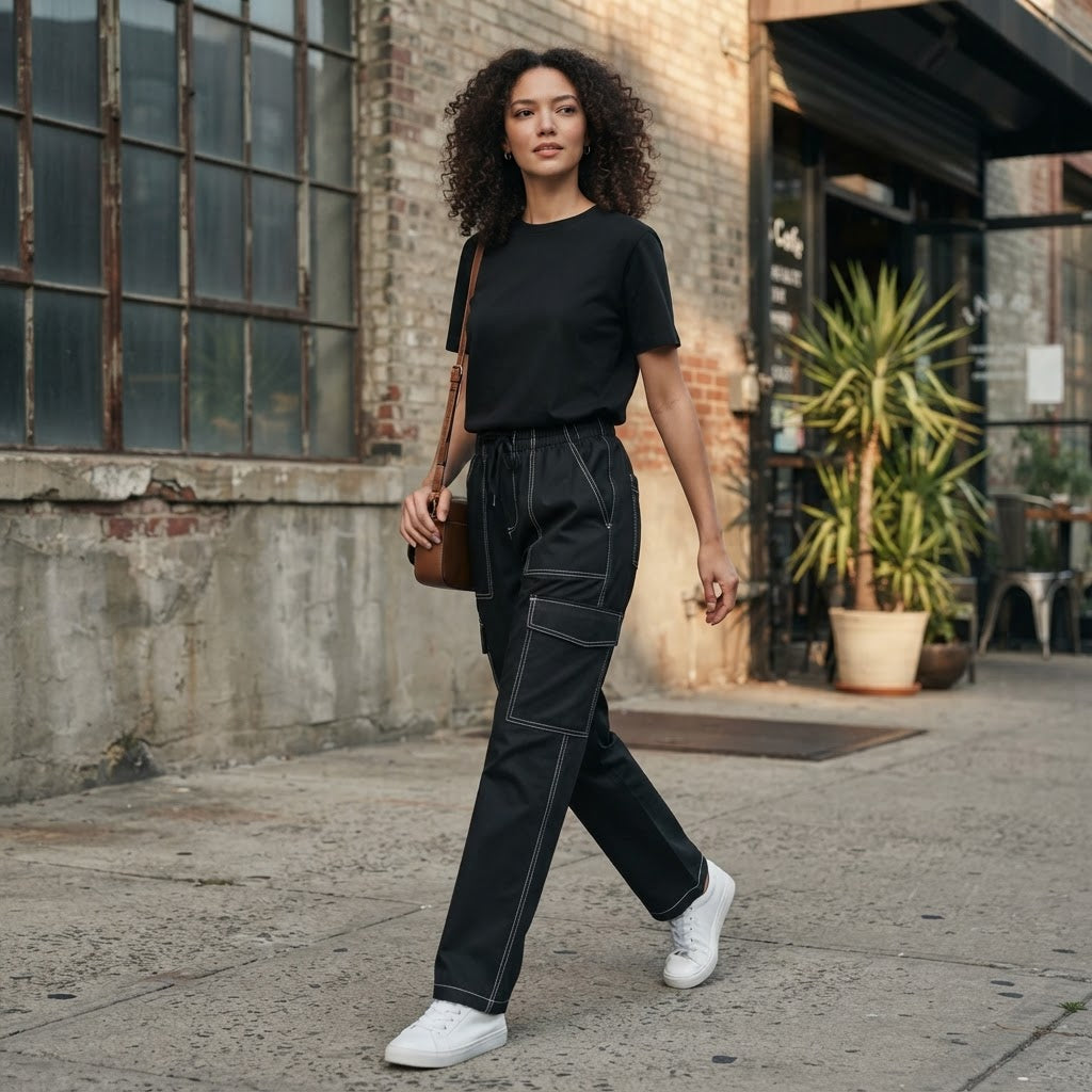 represent Black Relaxed Cargo Trousers with White Contrast S