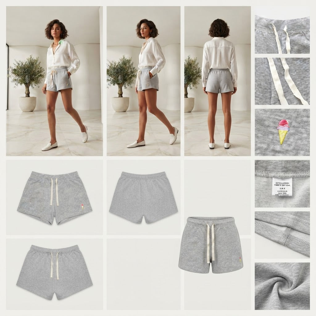 Heather Gray Drawstring Jersey Shorts with Embroidery