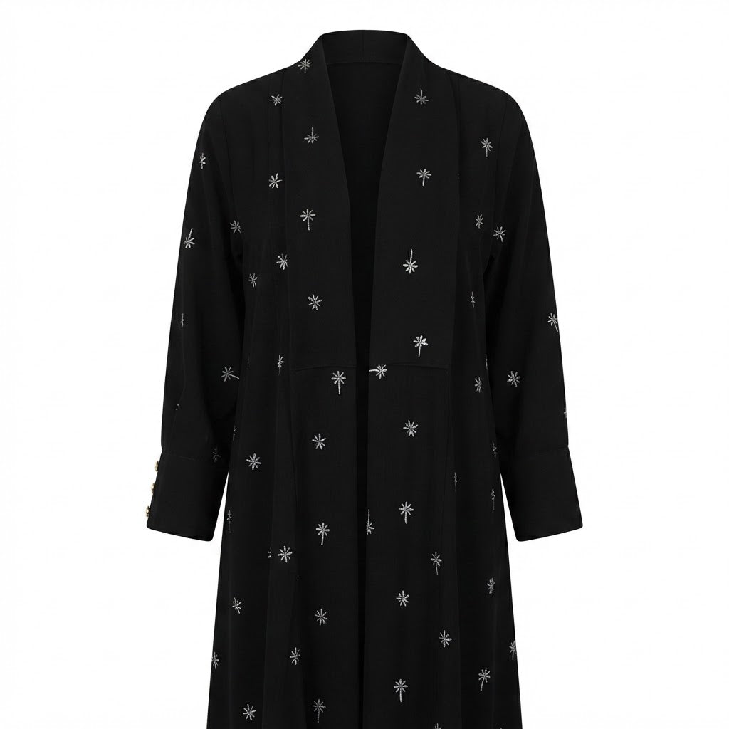 Women's Black Embroidered Modest Longline Abaya Robe