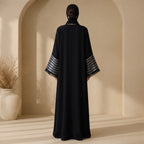 ASALA Deep Navy Zip-Front Abaya with Decorative Fringe Cuffs