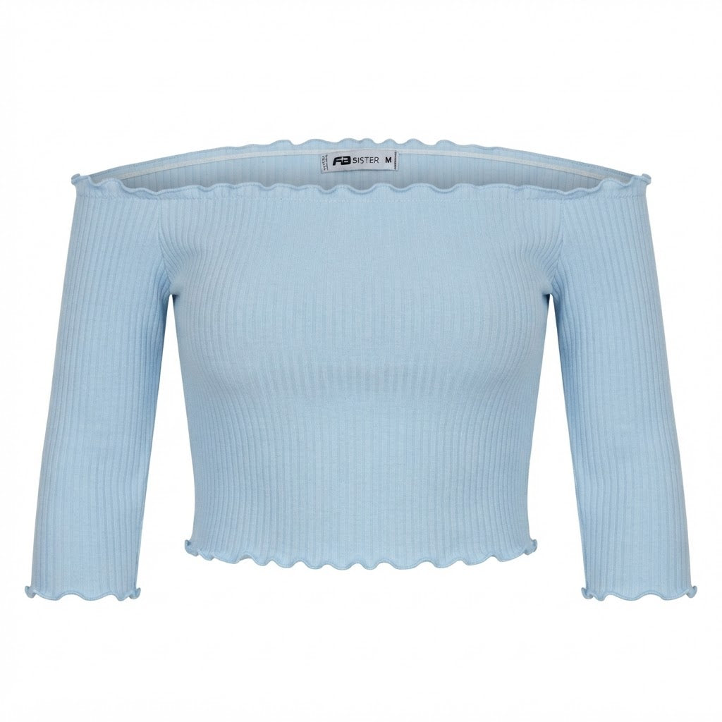 [WearU Generated:merch_ghost] FB Sister Light Blue Ribbed Knit Straight Tube Top – ghost front view