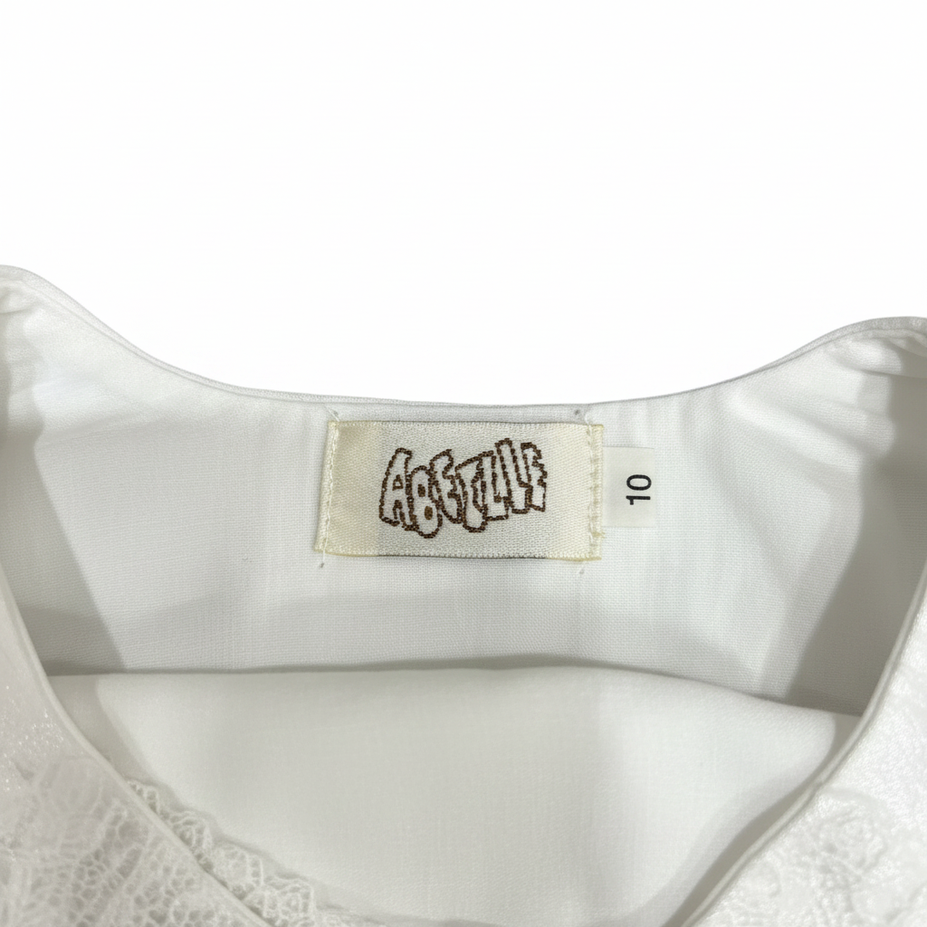 ABEILLE Kids White Embroidered Tulle Party Dress with Bows