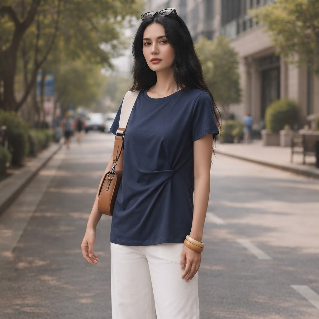 KOOKAÏ Navy Blue Short Sleeve Crew Neck Cotton Jersey T-Shir