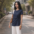 KOOKAÏ Navy Blue Short Sleeve Crew Neck Cotton Jersey T-Shir