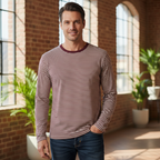 Livergy Men's Burgundy Striped Long Sleeve T-Shirt - Size M