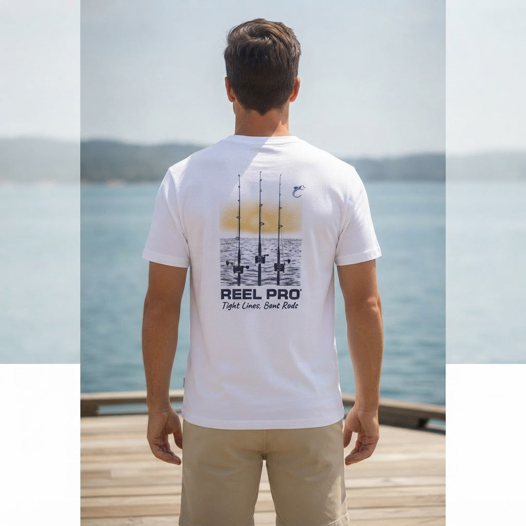 Reel Pro Fishing White Short-Sleeve Graphic T-Shirt with Fis