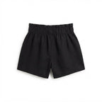 Women's Black High-Waisted Smocked Elasticated Shorts