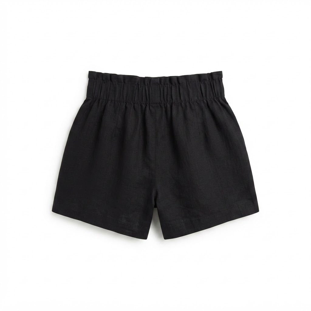 Women's Black High-Waisted Smocked Elasticated Shorts