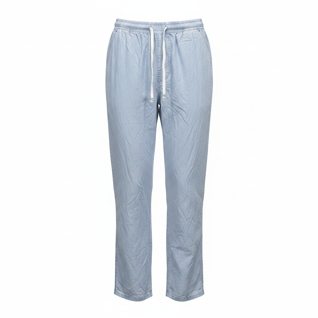 Women's Light Blue Wide Leg Lyocell Drawstring Trousers