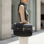 GUESS Guess Black Embossed Logo Flap Shoulder Bag