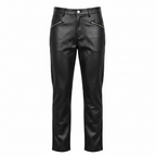 Women's Black Leather Straight Leg Pants with Zippers