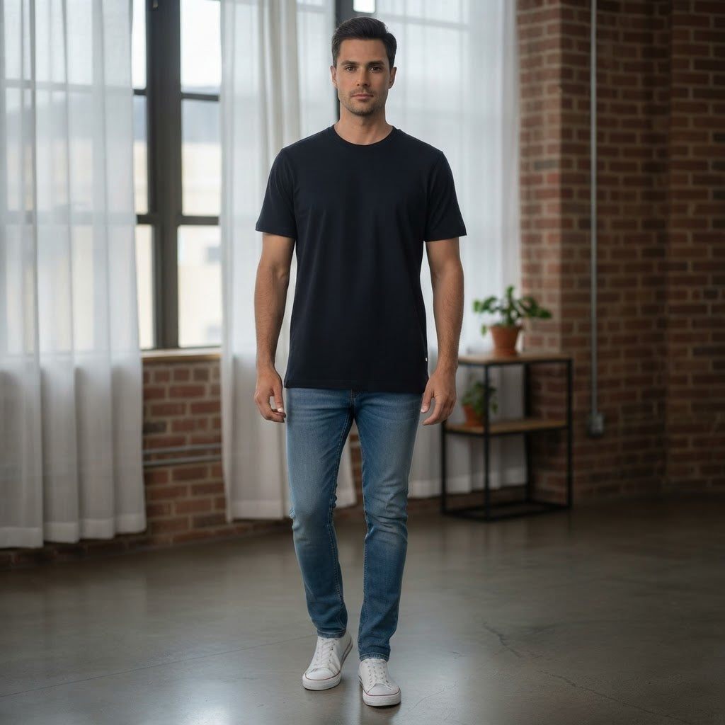 Cotton:On Cotton:On Navy Crew-Neck Regular Fit Cotton T-Shir