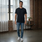 Cotton:On Cotton:On Navy Crew-Neck Regular Fit Cotton T-Shir
