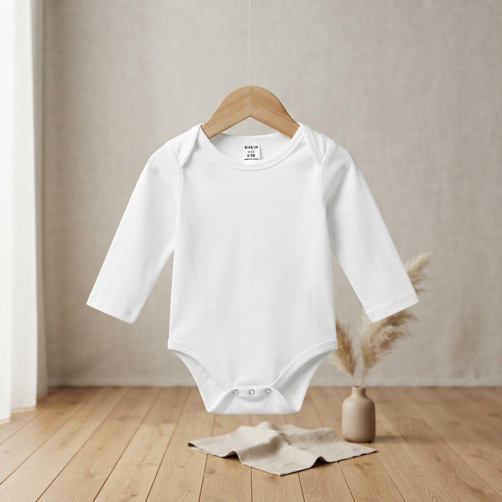 SHEIN SHEIN White Long-Sleeve Baby Bodysuit with Snap Closur
