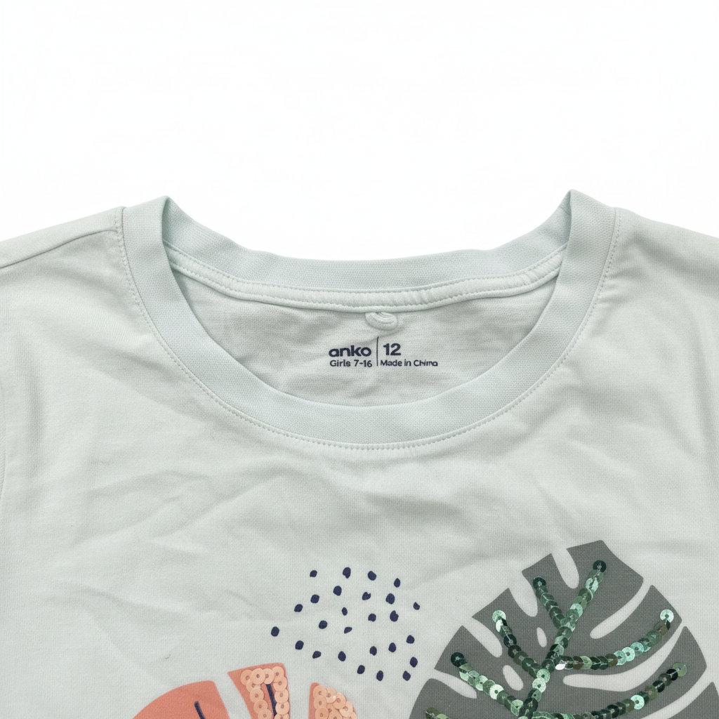 Anko Girls Mint Green Monstera Sequin T-Shirt Size 12