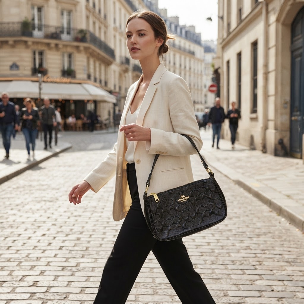 COACH NEW YORK Black Embossed Patent Leather Shoulder Bag