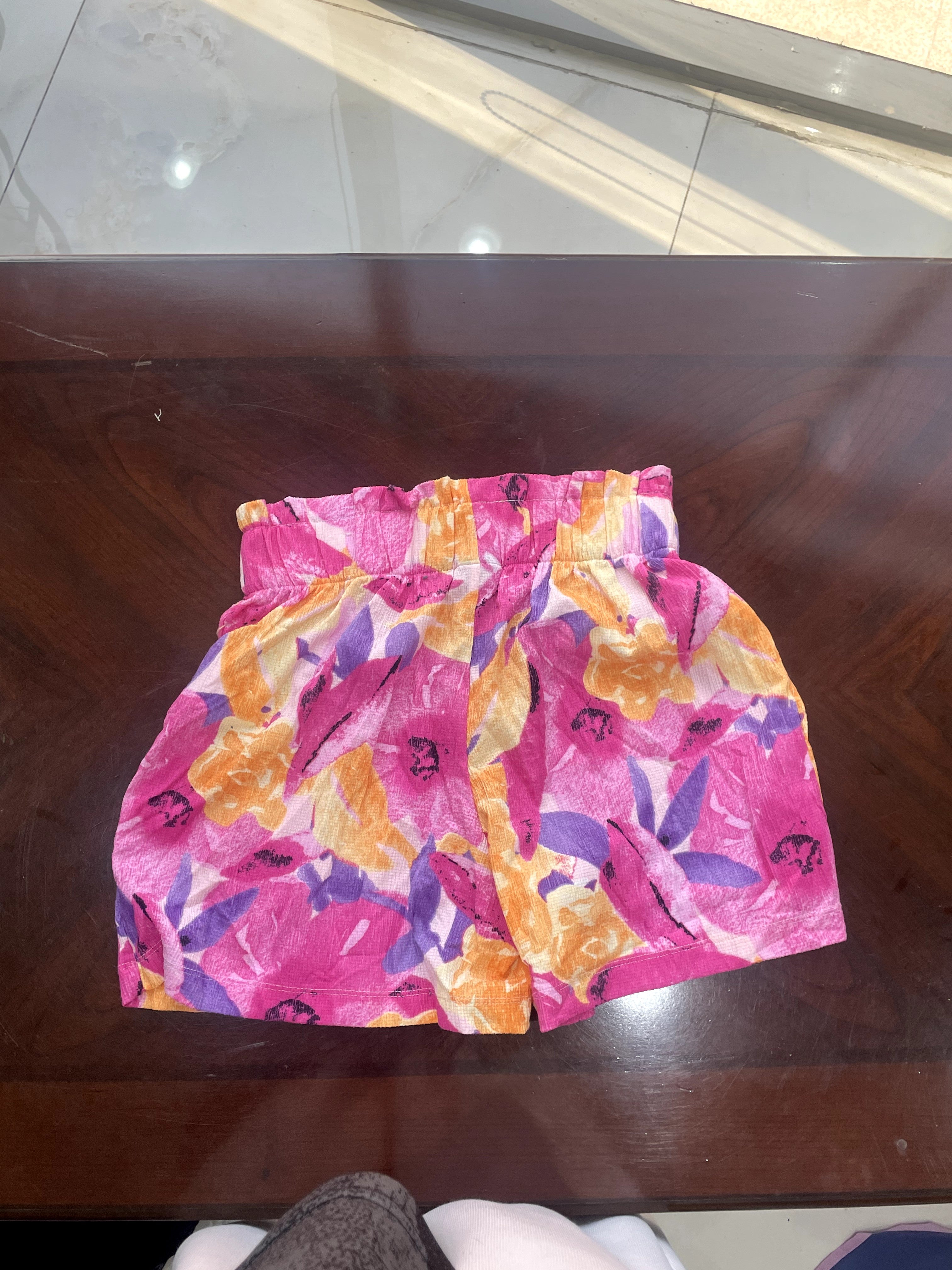 Vibrant Magenta and Orange Floral High-Waisted Shorts