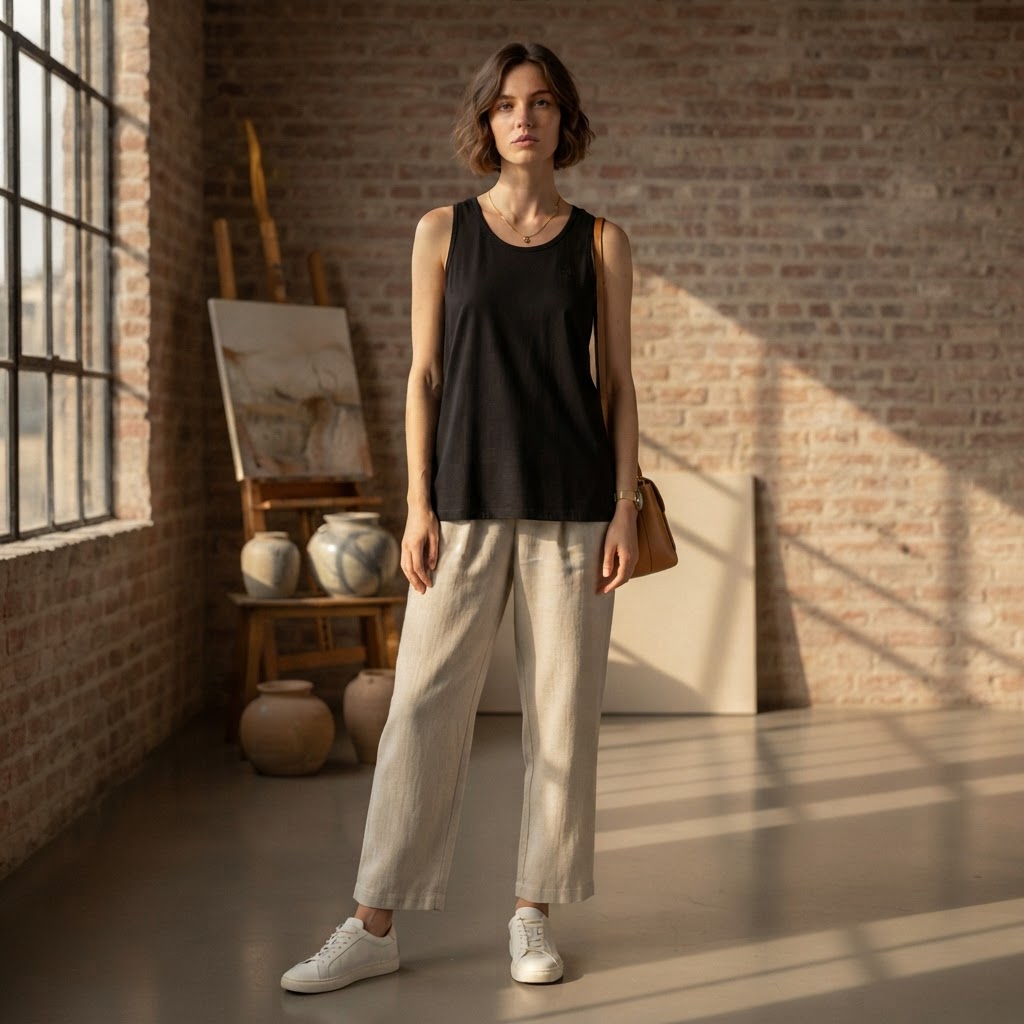 Mountain Ridge Black Racerback Cotton Tank Top with Relaxed
