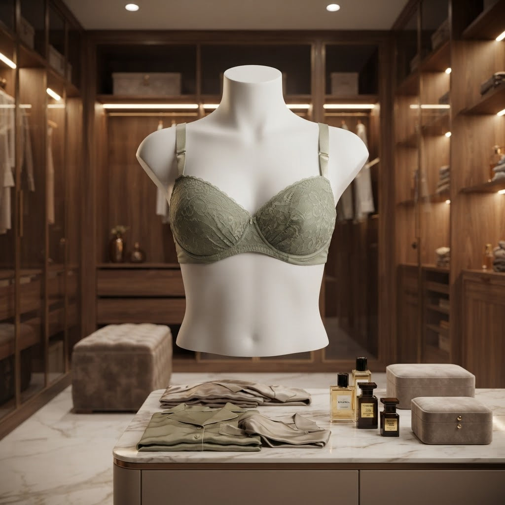Sage Green Floral Lace Underwire Padded Bra