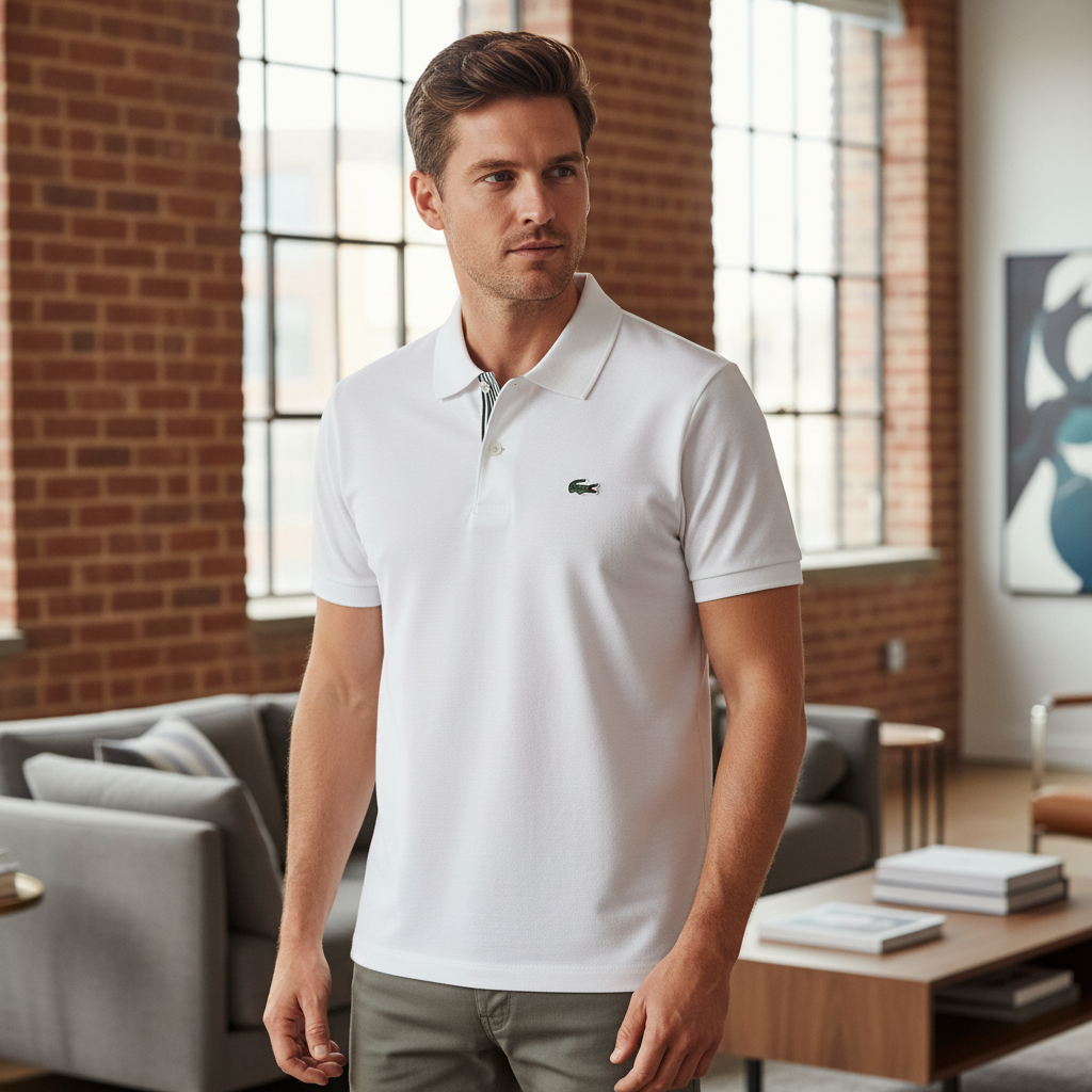 Lacoste Men's White Cotton Pique Polo Shirt