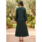 Women's Dark Green Jacquard Zip-Front Long Abaya