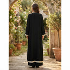 Women's Black Embroidered Kaftan Abaya with Gold Trim