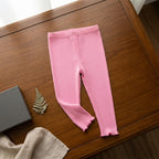 SHEIN Pink Ribbed Lettuce Hem Leggings - SHEIN 12-18M