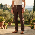 Francesco Smarto Women's Chocolate Brown Linen Blend Drawstr