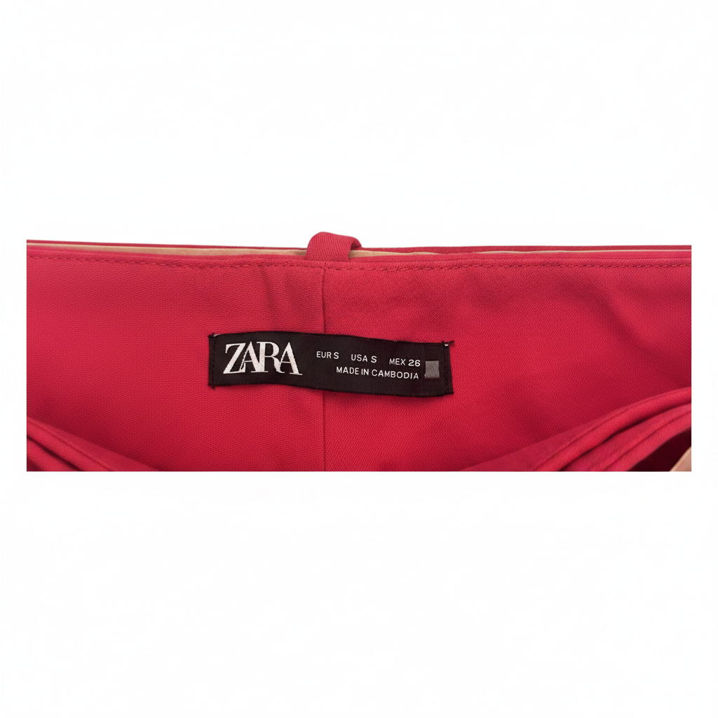 ZARA Women's Red High-Waisted Belted Tapered Trousers