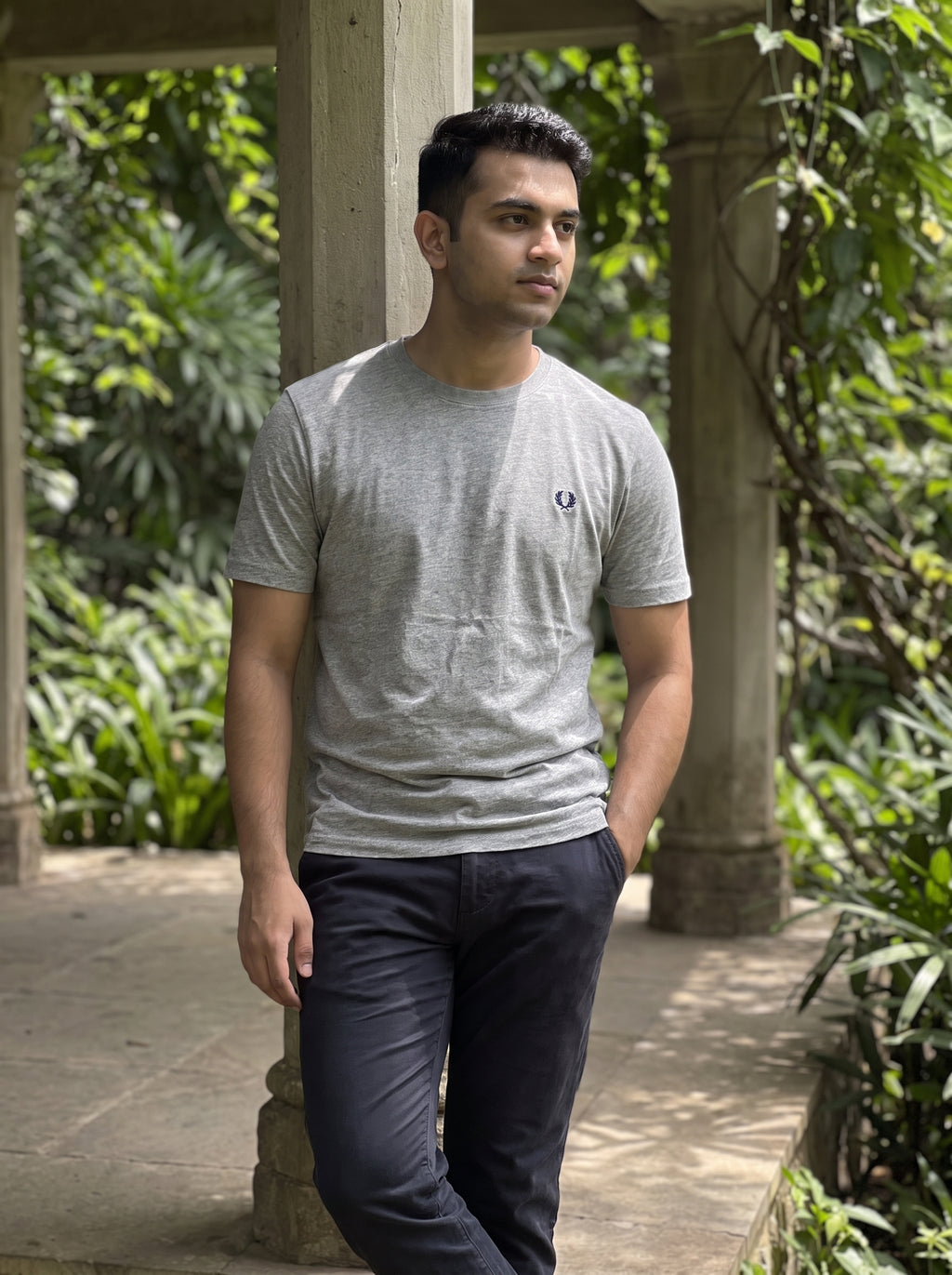 [WearU Generated:campaign_3] Fred Perry Heather Grey Marl Cotton Jersey T-Shirt – campaign 3