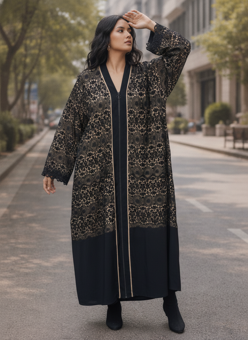 guess Black Guipure Lace Long-Sleeve Ankle Dress with Nude T
