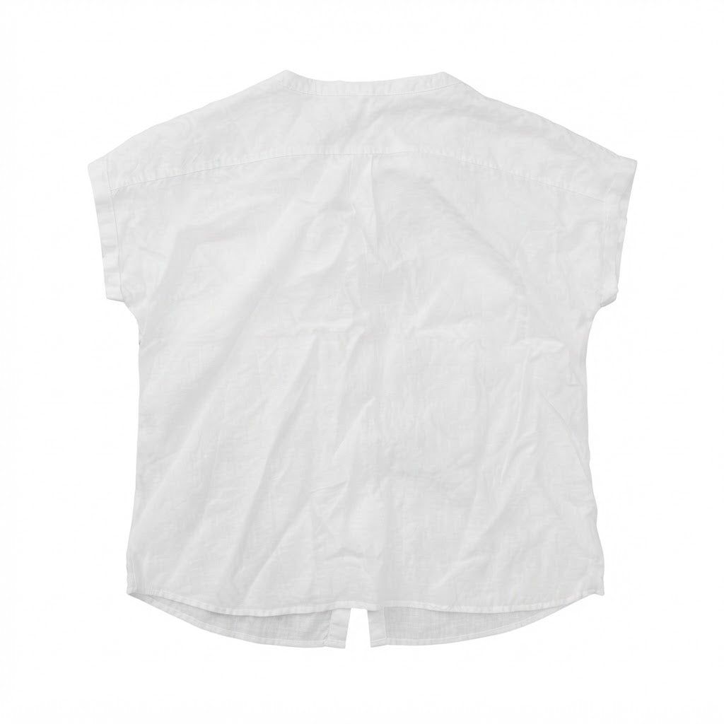 C&A Women's White Collarless Short Sleeve Linen Shirt